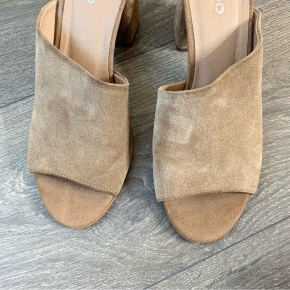 Aldo Suede Aldosina Block Heel Open Toe Mules Tan Size 7.5 - Picture 8 of 16